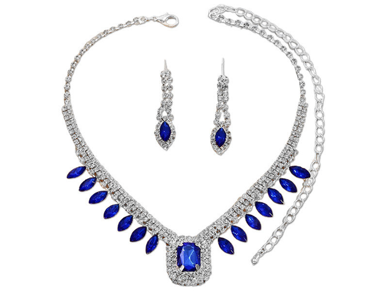 Komplet biżuterii z szafirowymi cyrkoniami ekskluzywna kolia z kolczykami