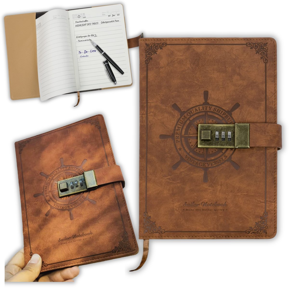 Notatnik Pamiętnik Notes Skórzany Retro Vintage A5 Z Zamkiem Na Szyfr Kod