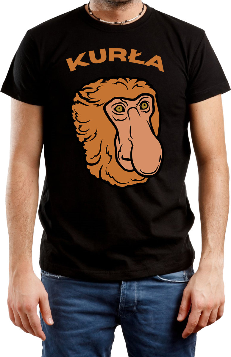 T-SHIRT MĘSKI PREZENT JANUSZ KURŁA ŚMIESZNA KOSZULKA CZARNA R-S A422