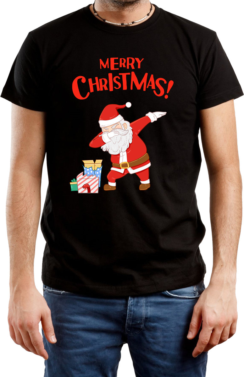 T-SHIRT MĘSKI NADRUK PREZENT ŚWIĘTA ŚWIĄTECZNA KOSZULKA CZARNA R-3XL A429