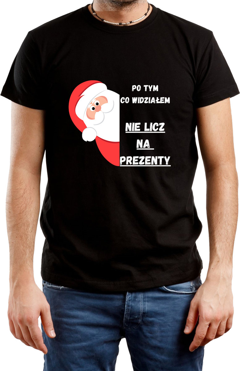 T-SHIRT MĘSKI NADRUK PREZENT ŚWIĘTA ŚWIĄTECZNA KOSZULKA CZARNA R-XS A445