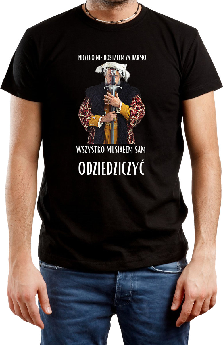 T-SHIRT MĘSKI DLA FANA 1607 SZLACHTA ŚMIESZNA KOSZULKA CZARNA R-M A531