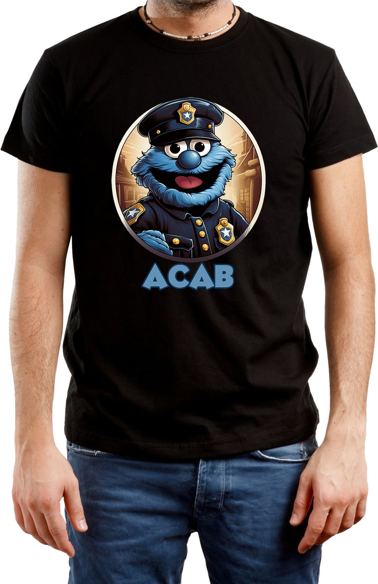 T-SHIRT MĘSKI DLA KIBICA HOOLS ACAB ŚMIESZNA KOSZULKA CZARNA R-L A334