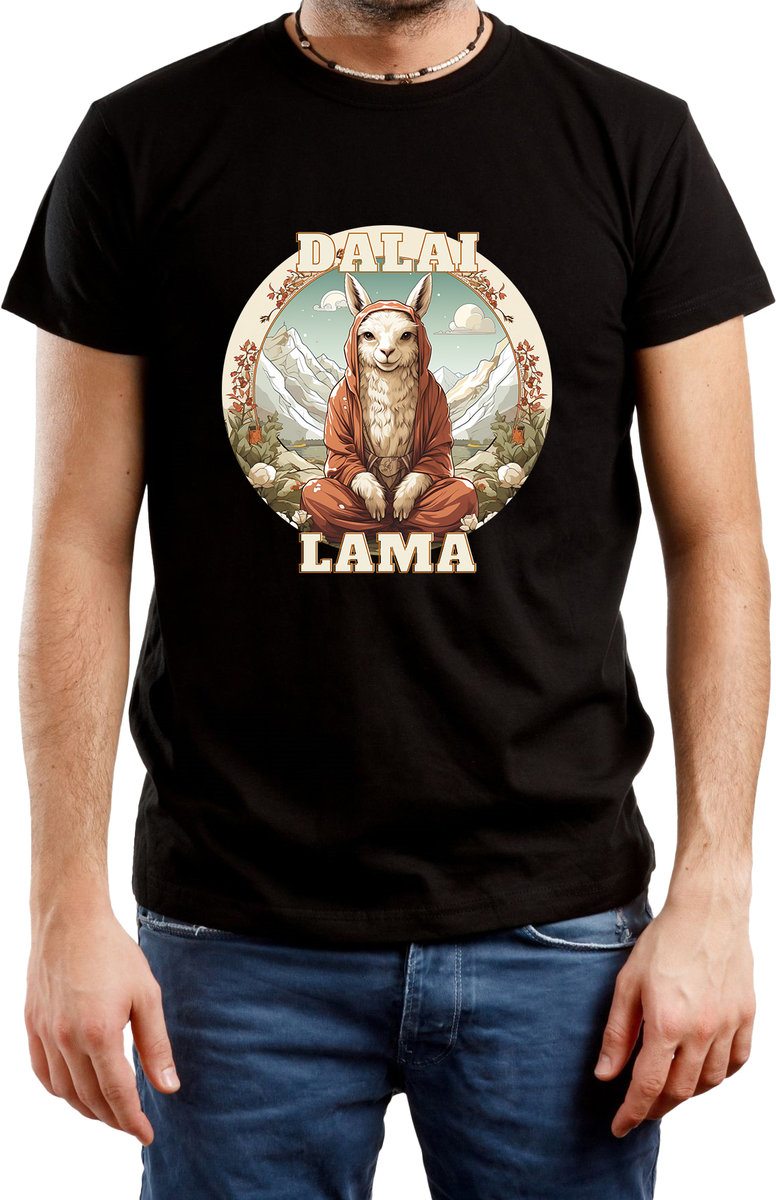T-SHIRT MĘSKI PREZENT YOGA BUDDA LAMA ŚMIESZNA KOSZULKA CZARNA R-XS A381