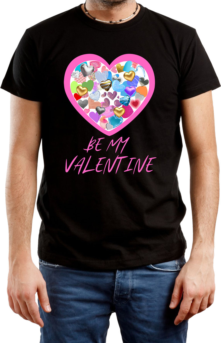 T-SHIRT MĘSKI PREZENT NA WALENTYNKI MIŁOŚĆ SERCE KOSZULKA CZARNA R-XL A544