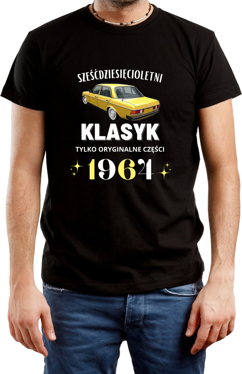 T-SHIRT MĘSKI NADRUK PREZENT NA 60 URODZINY KLASYK 1964 CZARNA R-S A606
