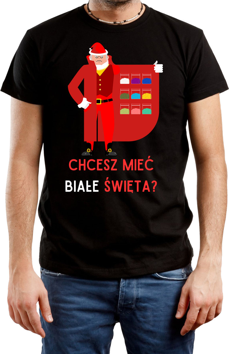 T-SHIRT MĘSKI NADRUK PREZENT ŚWIĘTA ŚWIĄTECZNA KOSZULKA CZARNA R-S A434