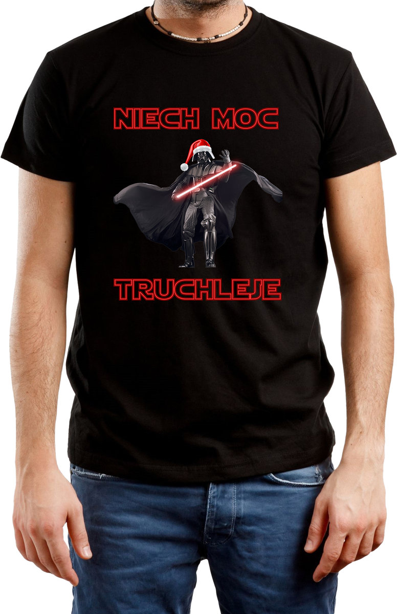 T-SHIRT MĘSKI Z NADRUKIEM PREZENT ŚWIĘTA STAR WARS KOSZULKA CZARNA R-S A471