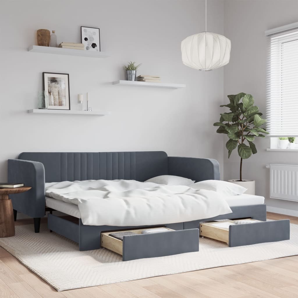 Sofa rozsuwana z szufladami, ciemnoszara, 100x200 cm, aksamit Lumarko!