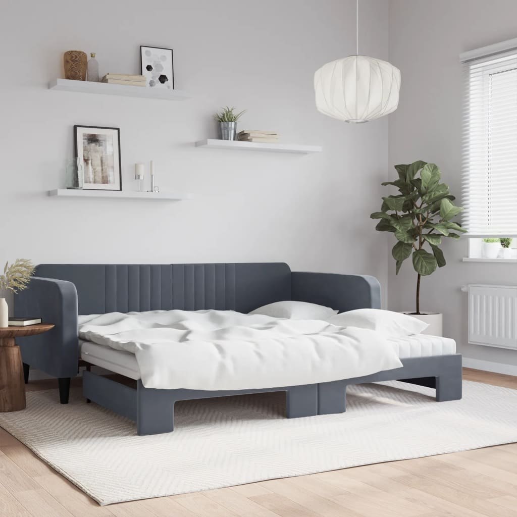 Sofa rozsuwana z materacami, ciemnoszara, 100x200 cm, aksamit Lumarko!