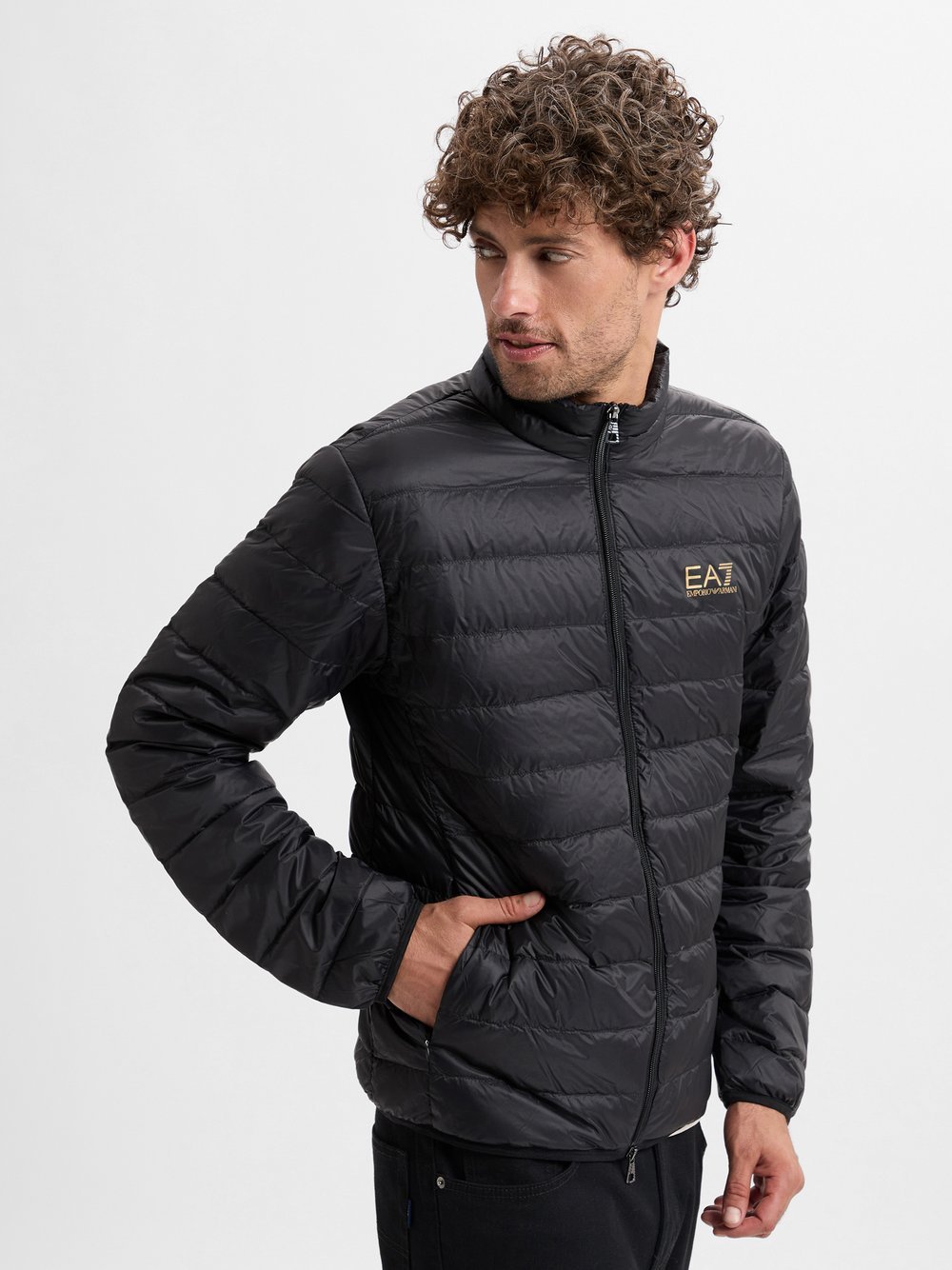 EA7 Emporio Armani Pikowana kurtka męska Mężczyźni czarny jednolity, M