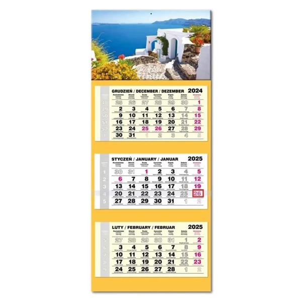 Kalendarz 2025 trójdzielny LUX wypukły Santorini - EV-Corp