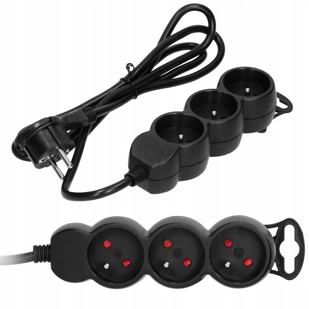 Przedłużacz Listwa Zasilająca Potrójny z Uziemieniem Kabel 5 m Czarny