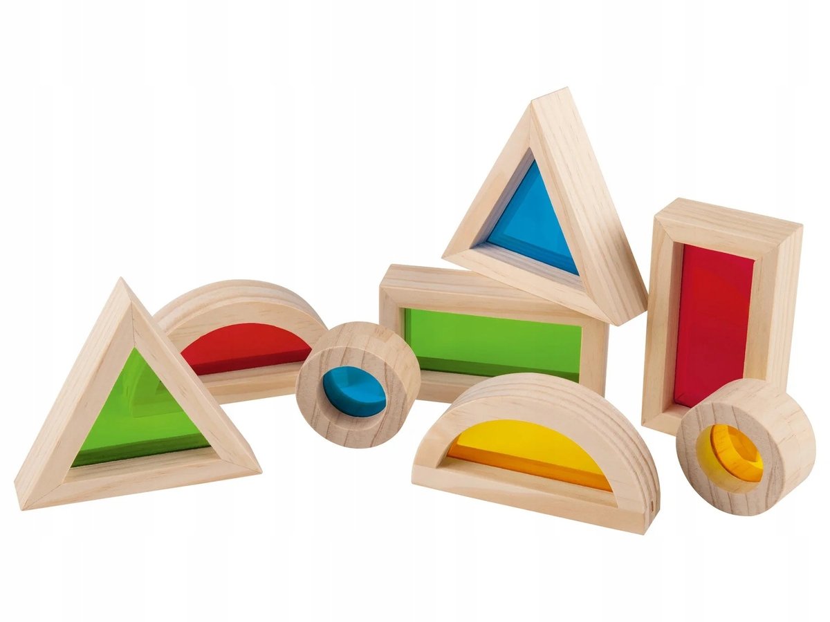 PLAYTIVE Drewniana zabawka edukacyjna Montessori 8 elementów klocki-okienka