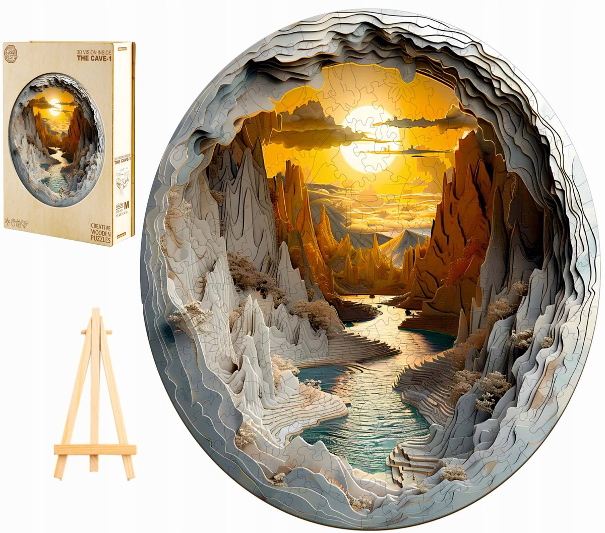 PUZZLE DREWNIANE DUŻE 300 ELEMENTÓW W DREWNIANYM PUDEŁKU ZACHÓD SŁOŃCA 3D