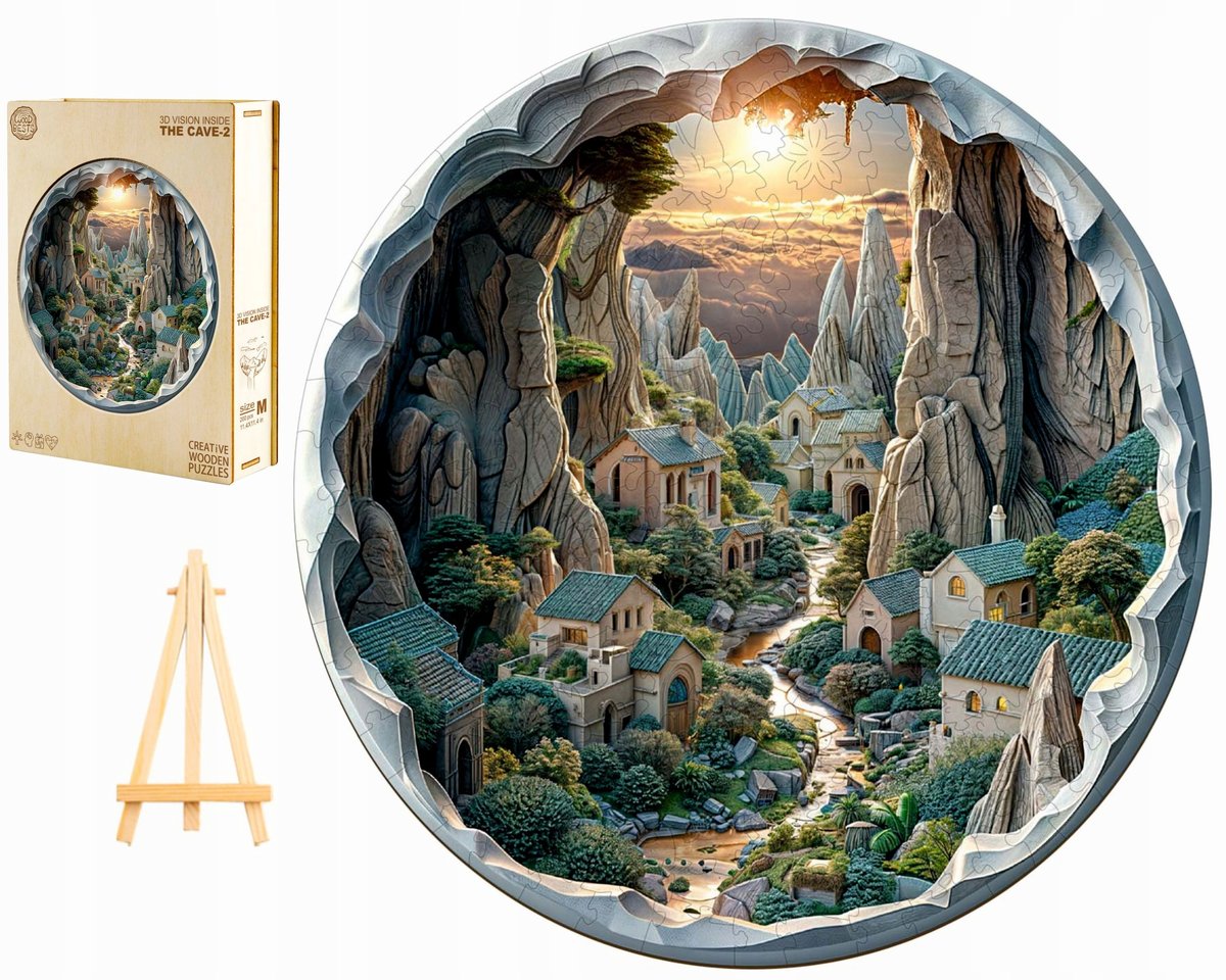 PUZZLE DREWNIANE DUŻE 300 ELEMENTÓW W DREWNIANYM PUDEŁKU GÓRKSKI PEJZAŻ 3D