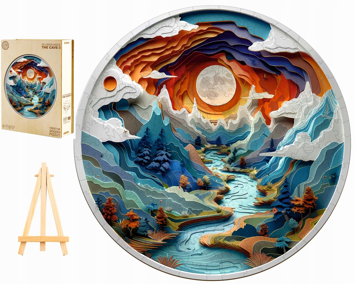PUZZLE DREWNIANE DUŻE 300 ELEMENTÓW W DREWNIANYM PUDEŁKU GÓRSKI POTOK 3D
