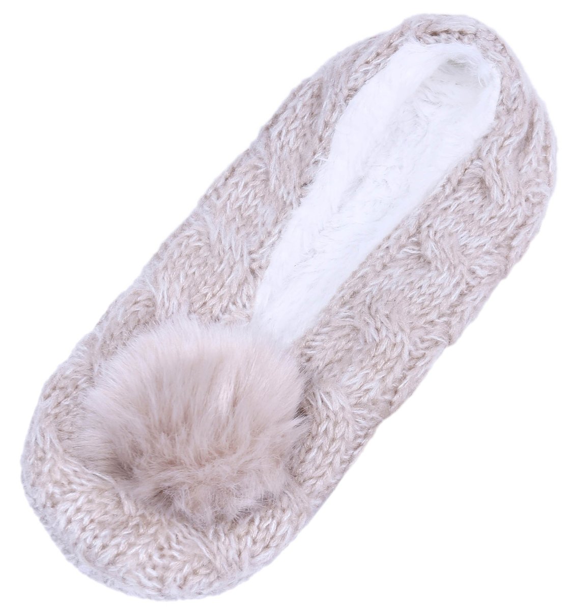 Ciepłe, beżowe kapcie z pomponem 36-38 EU