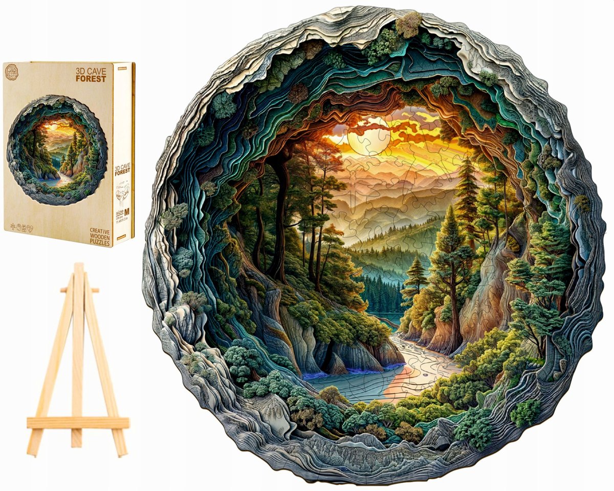 PUZZLE DREWNIANE DUŻE 300 ELEMENTÓW LAS W GÓRACH 3D W DREWNIANYM PUDEŁKU