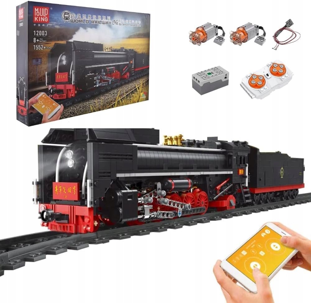Mould King 12003 Steam Lokomotywa Klocki pociąg parowy z oświetleniem LED