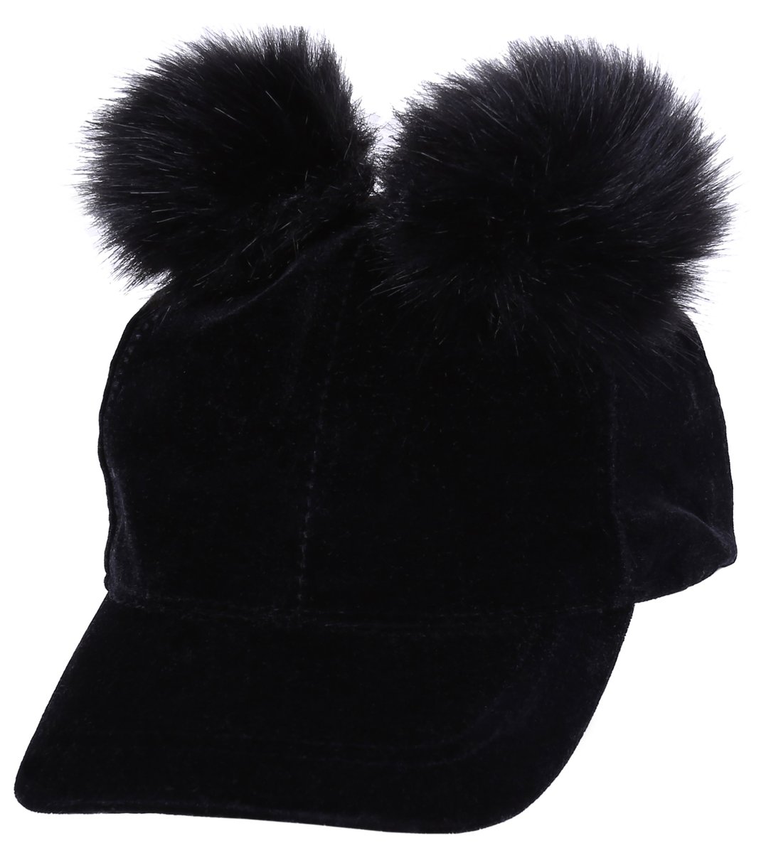 Czarna, zamszowa czapka z daszkiem, z pomponami 10-13 lat