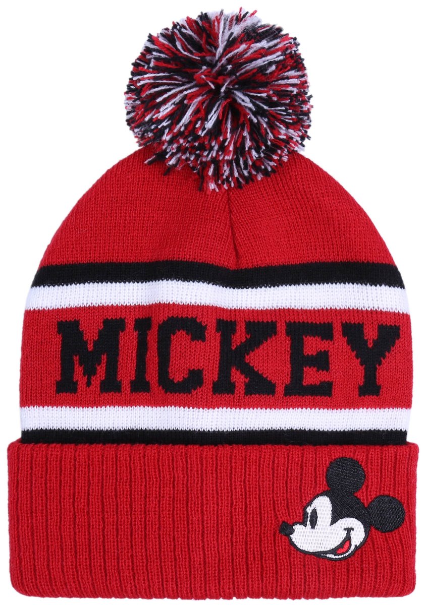 Ciepła, czerwona, chłopięca czapka z pomponem MICKEY Disney 54 cm
