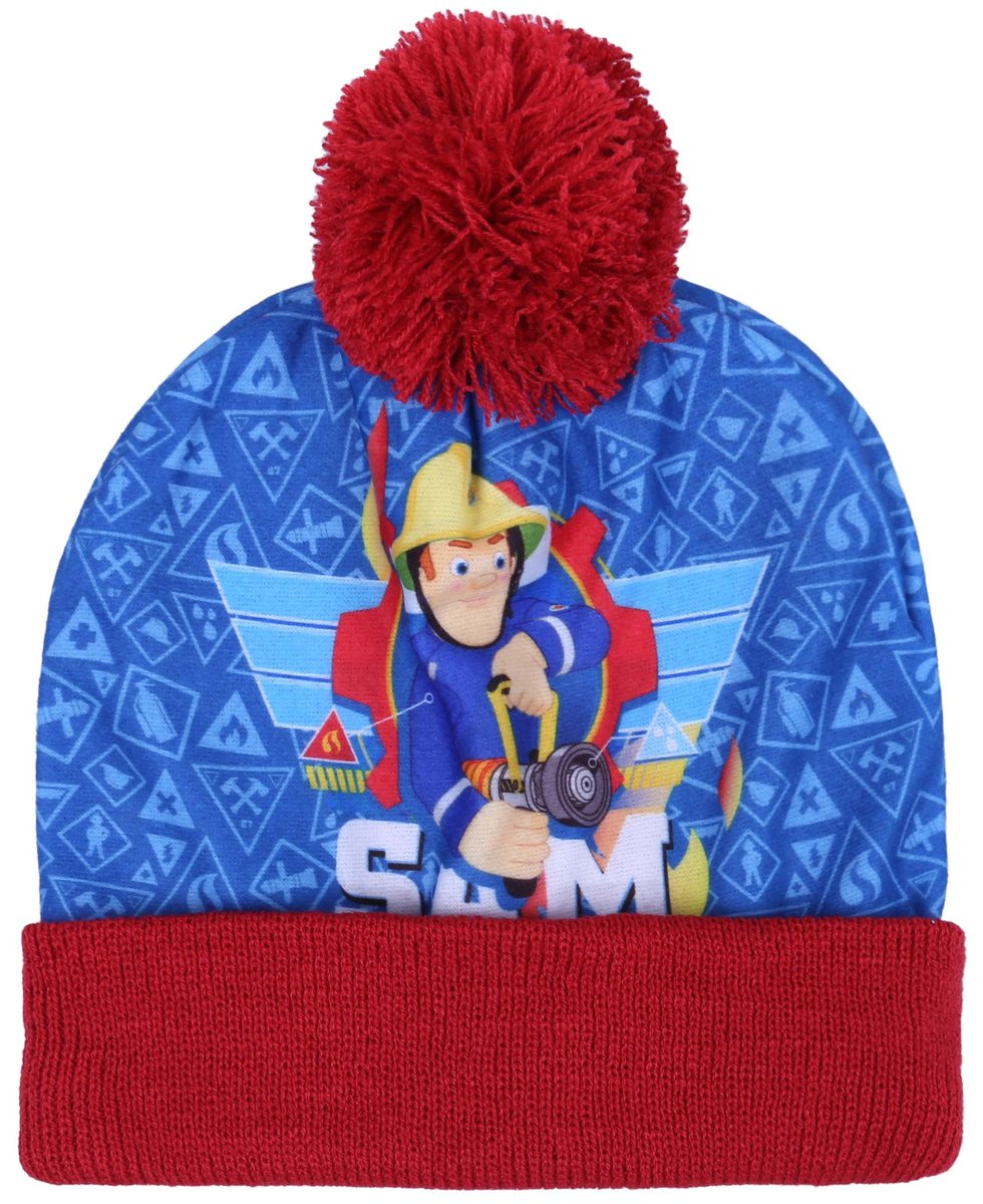 Czerwono-niebieska czapka zimowa z pomponem Strażak Sam 54 cm