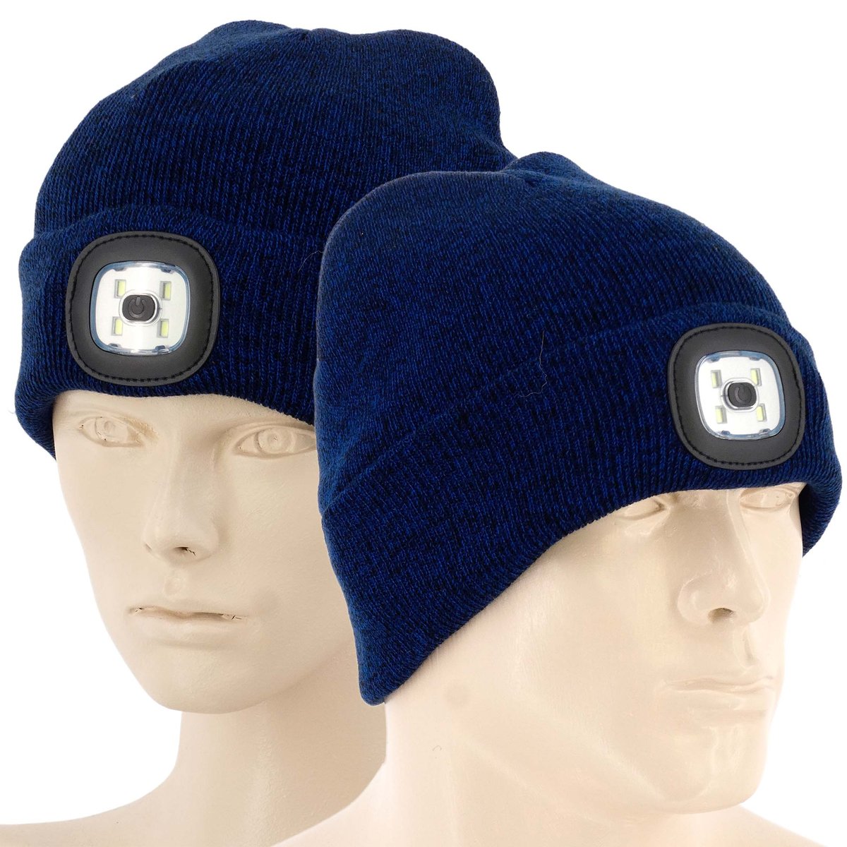Ciepla Czapka Czołówka Z Latarka Led Ładowanie Usb Granatowa