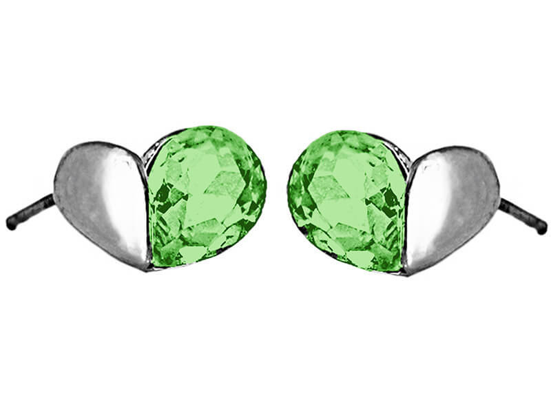 Kolczyki serduszka zdobione zielonym kamieniem na sztyfcie na prezent