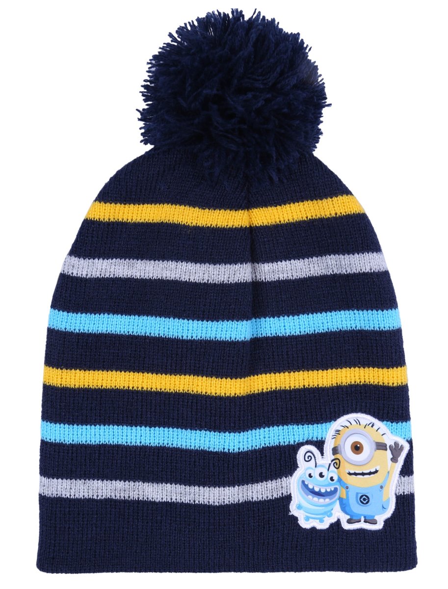 Granatowa, ciepła czapka w paski Minionki 3-4 lat 104 cm