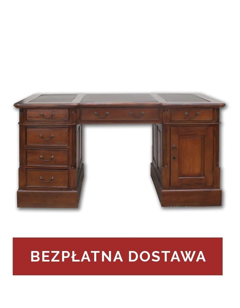Biurko drewniane kolonialne dwustronne (6+1 x2) do gabinetu / kancelarii