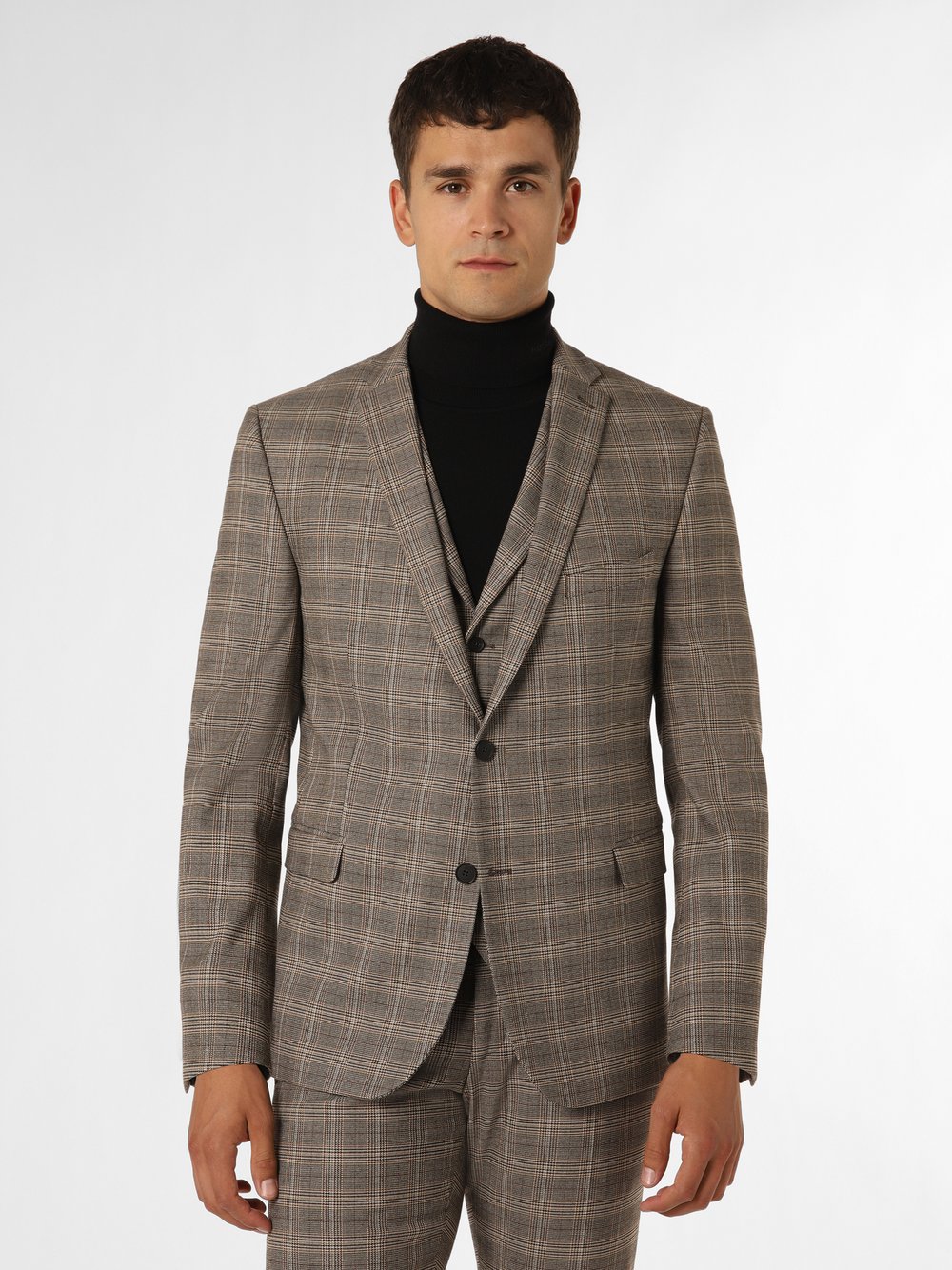 Finshley & Harding Męska kurtka modułowa - Steven Mężczyźni Modern Fit brązowy w kratkę, 25