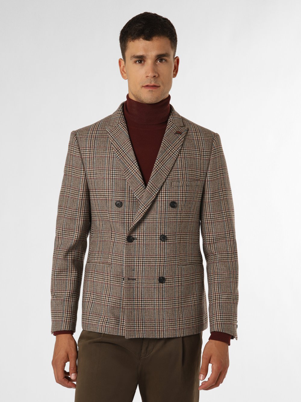 Finshley & Harding London Marynarka męska Mężczyźni Slim Fit brązowy|czerwony w kratkę, 48