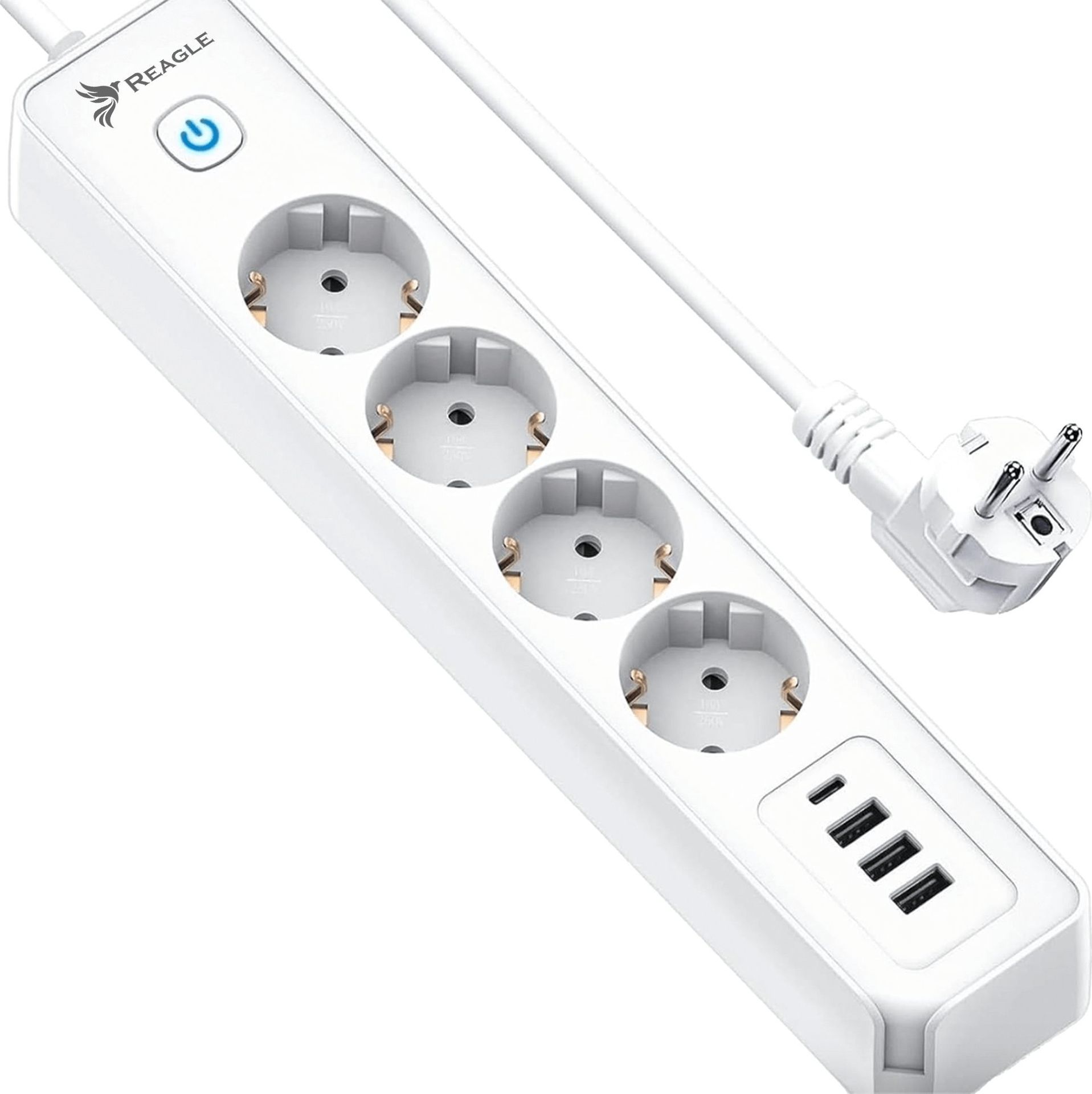 Listwa zasilająca Reagle REAGLE LISTWA ZASILAJĄCA 1,5M 4 GNIAZDA 4x USB 5V 3.4A USB-C ANTYPRZEPIĘCIOWA