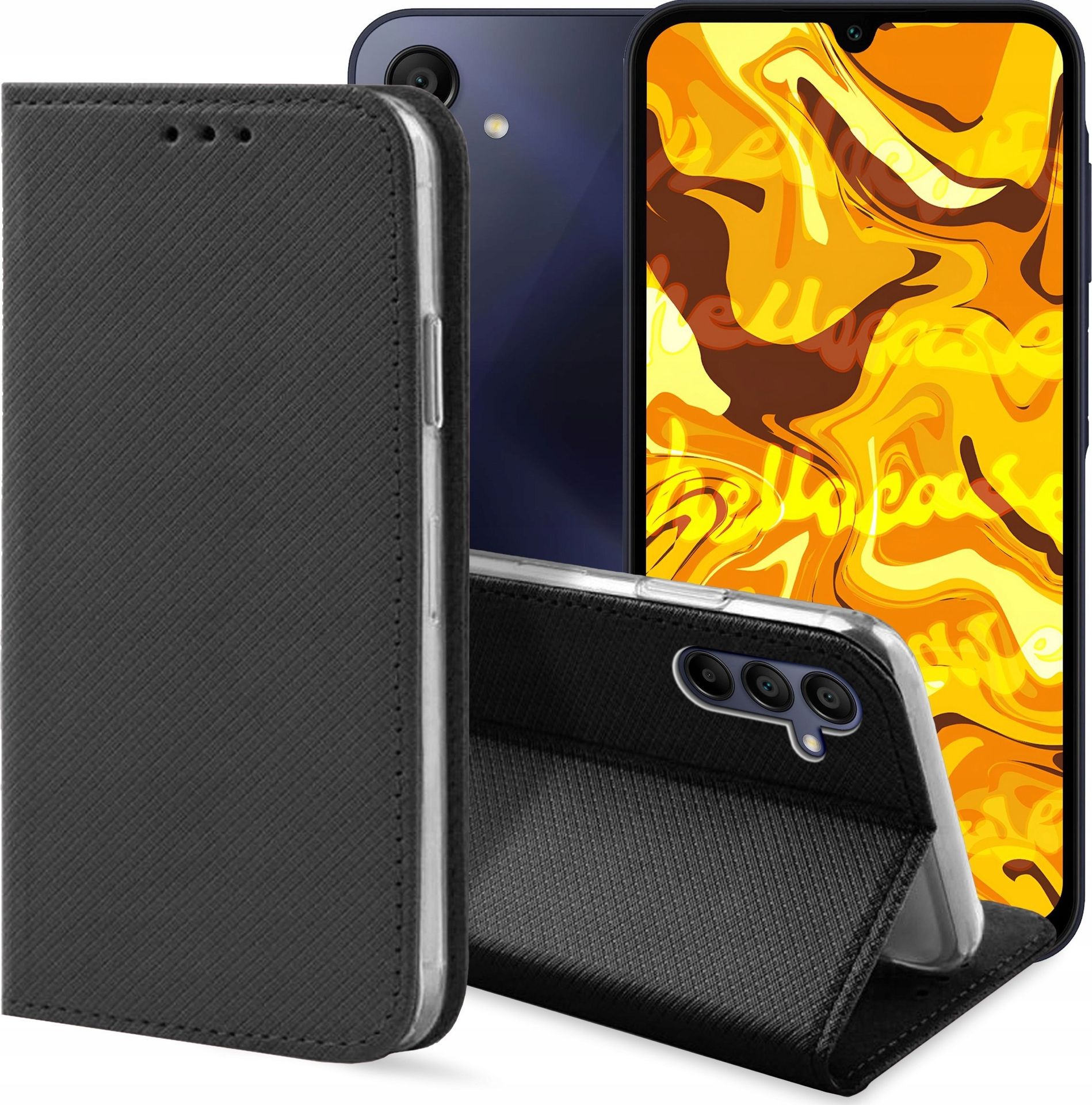 Hello Case ETUI Z KLAPKĄ DO SAMSUNG GALAXY A15 CZARNE ZAMYKANE MAGNETYCZNE KABURA FLIP