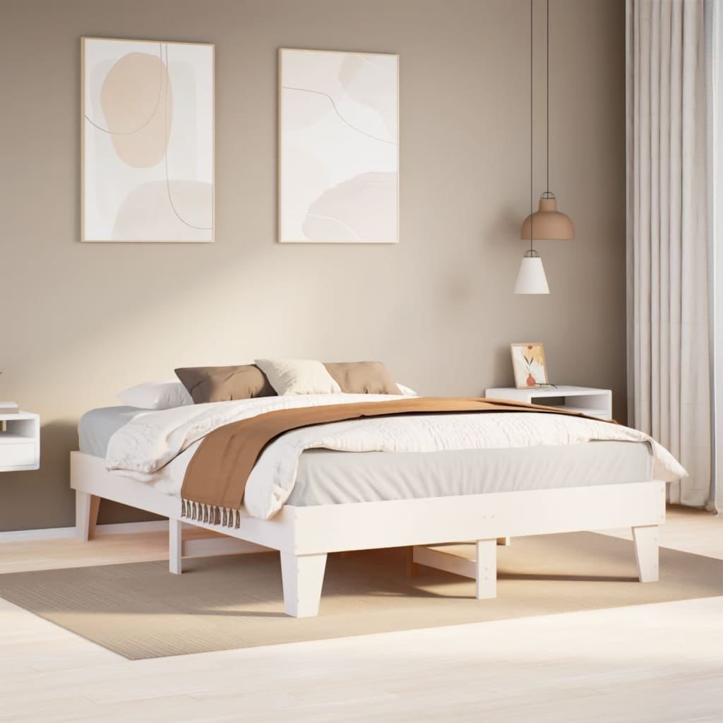 Rama łóżka bez materaca, biała, 150x200 cm, lite drewno sosnowe Lumarko!