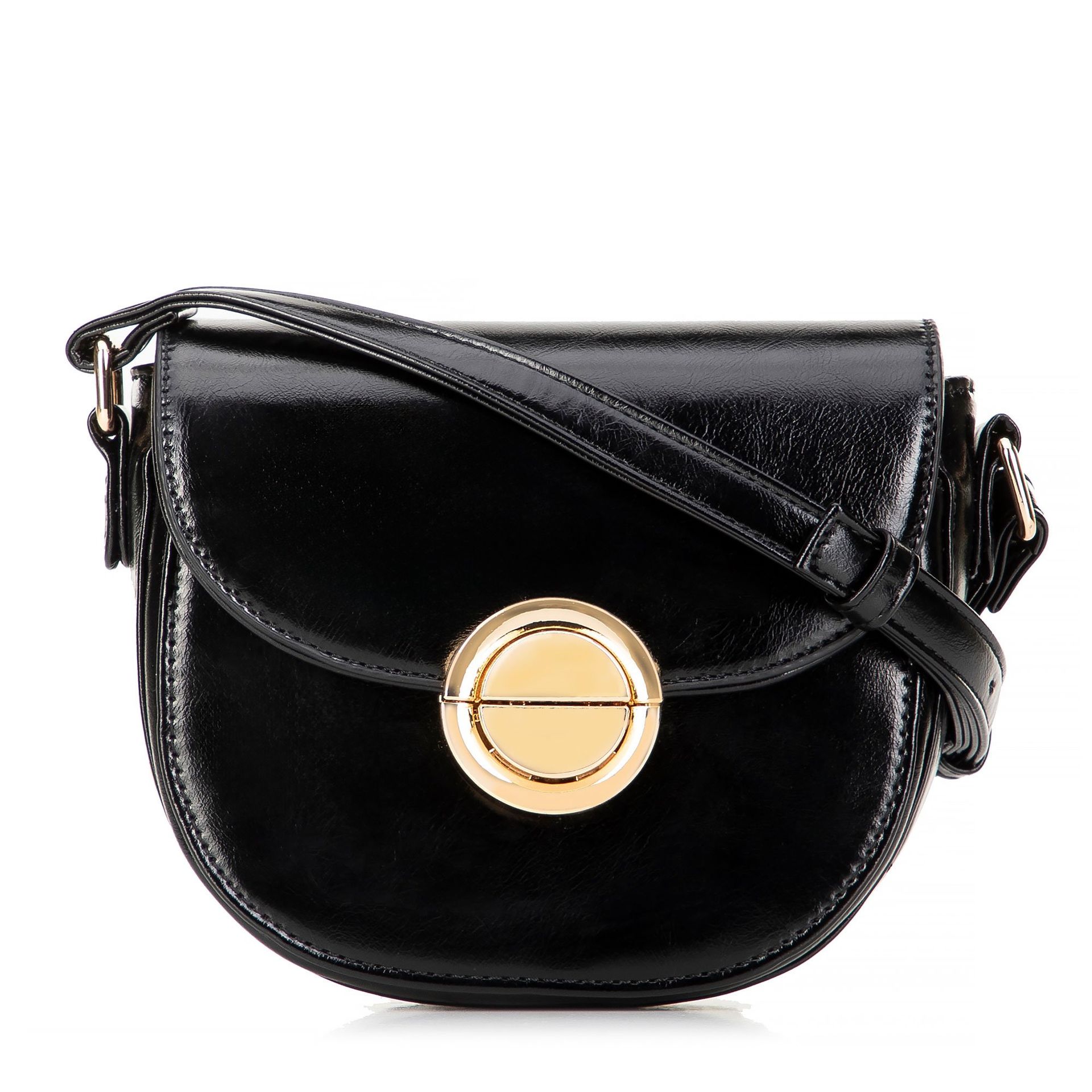 Damska torebka crossbody z okrągłą klamrą czarna