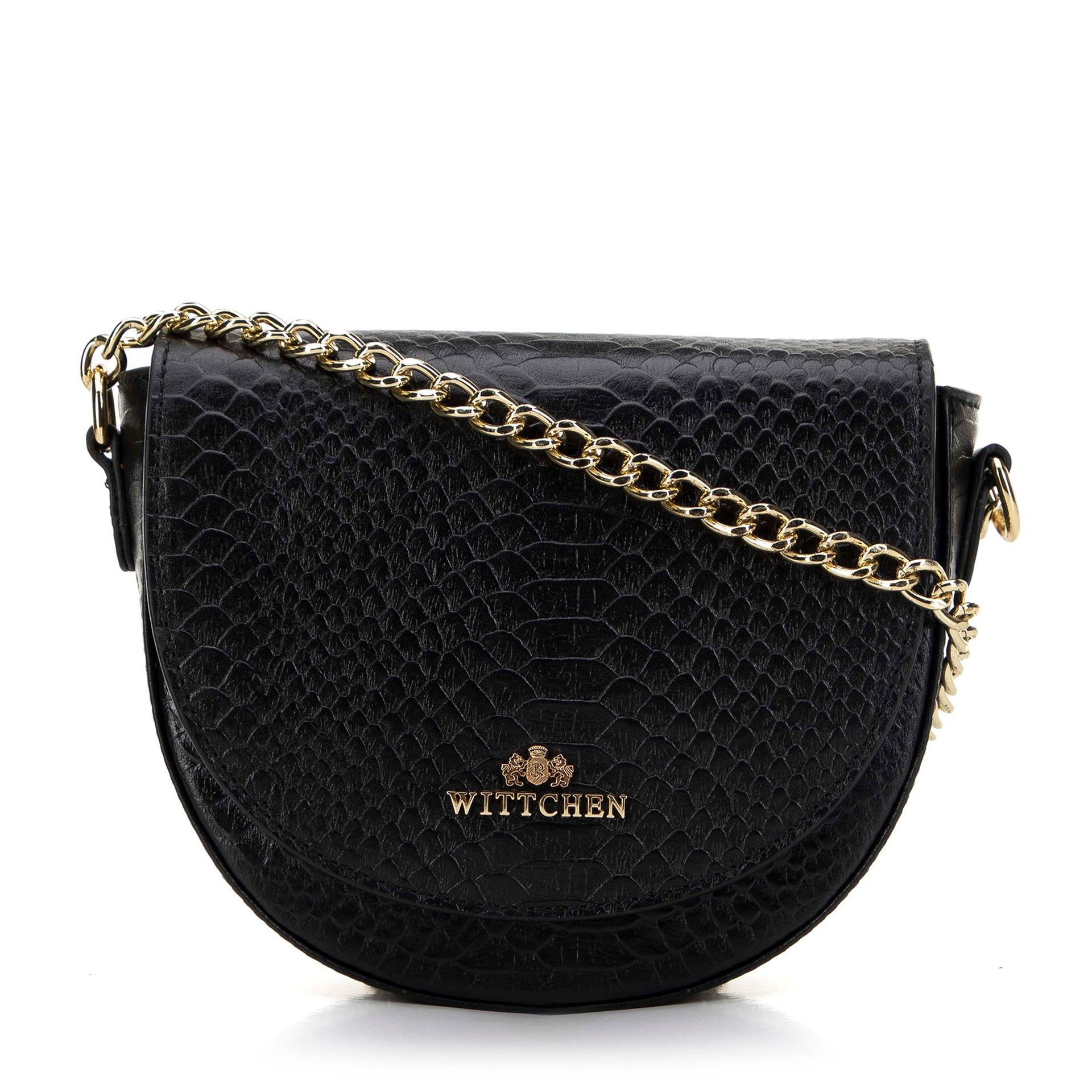 Damska torebka saddle bag ze skóry croco czarno - złota
