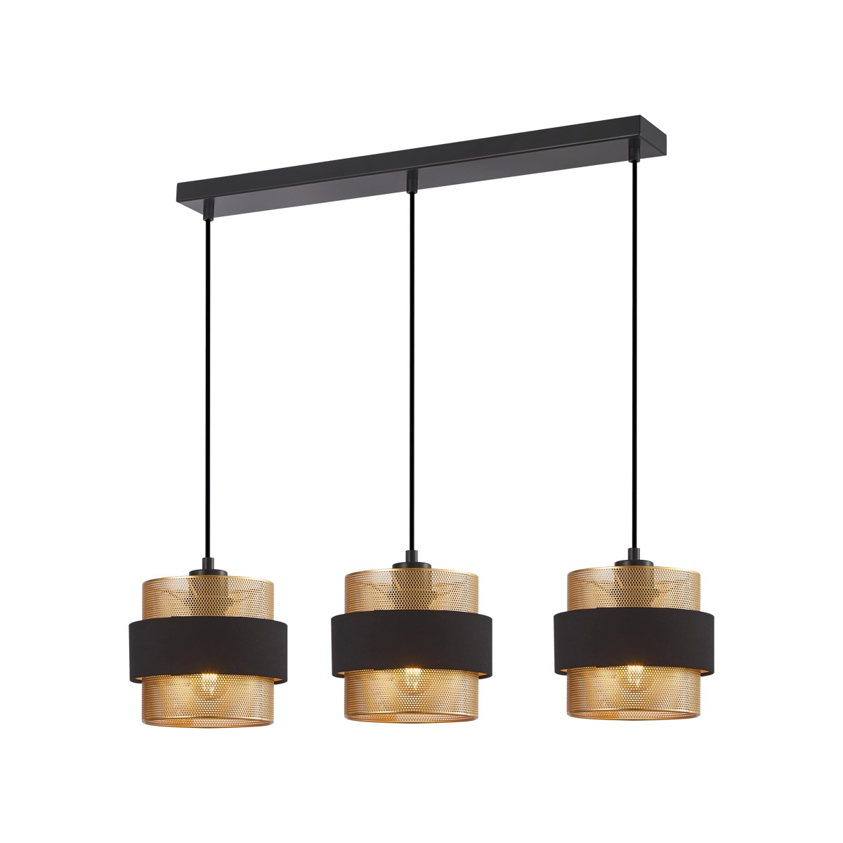 Lampa wisząca na listwie z abażurami PND-27467-3-BK-GD z serii BANS 