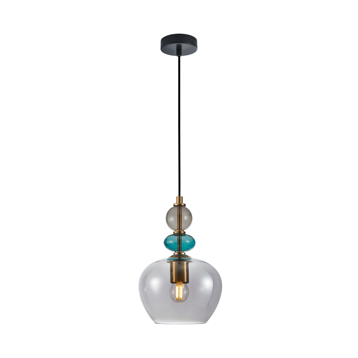 Grafitowo-niebieska lampa wisząca PND-30263-1A-BRO-SG z serii BUSCO 