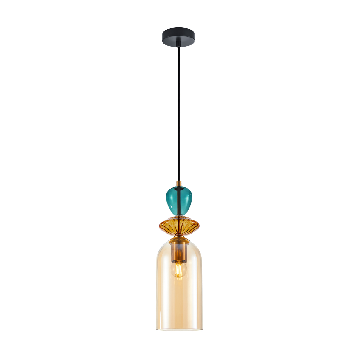 Lampa wisząca z kolorowym szkłem PND-30263-1C-BRO-AMB z serii BUSCO 