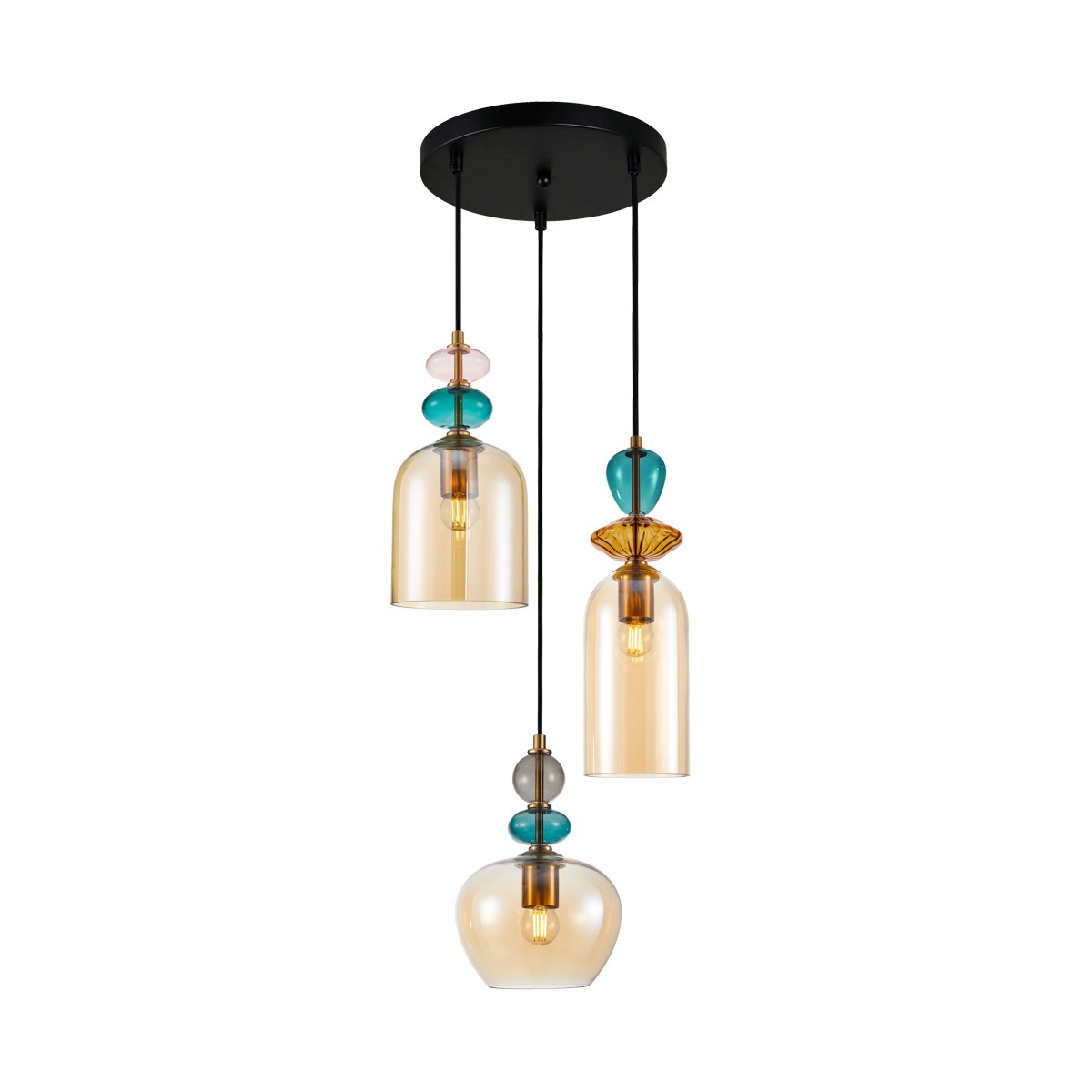 Dekoracyjna lampa wisząca, klosze PND-30263-3A-BRO-AMB z serii BUSCO 