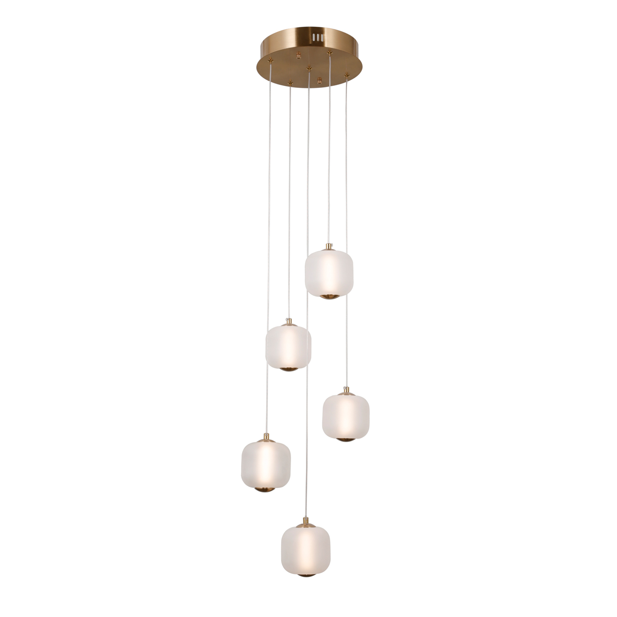 Złota, ledowa lampa wisząca PND-34362-5-HBR-OPAL z serii GANTI 