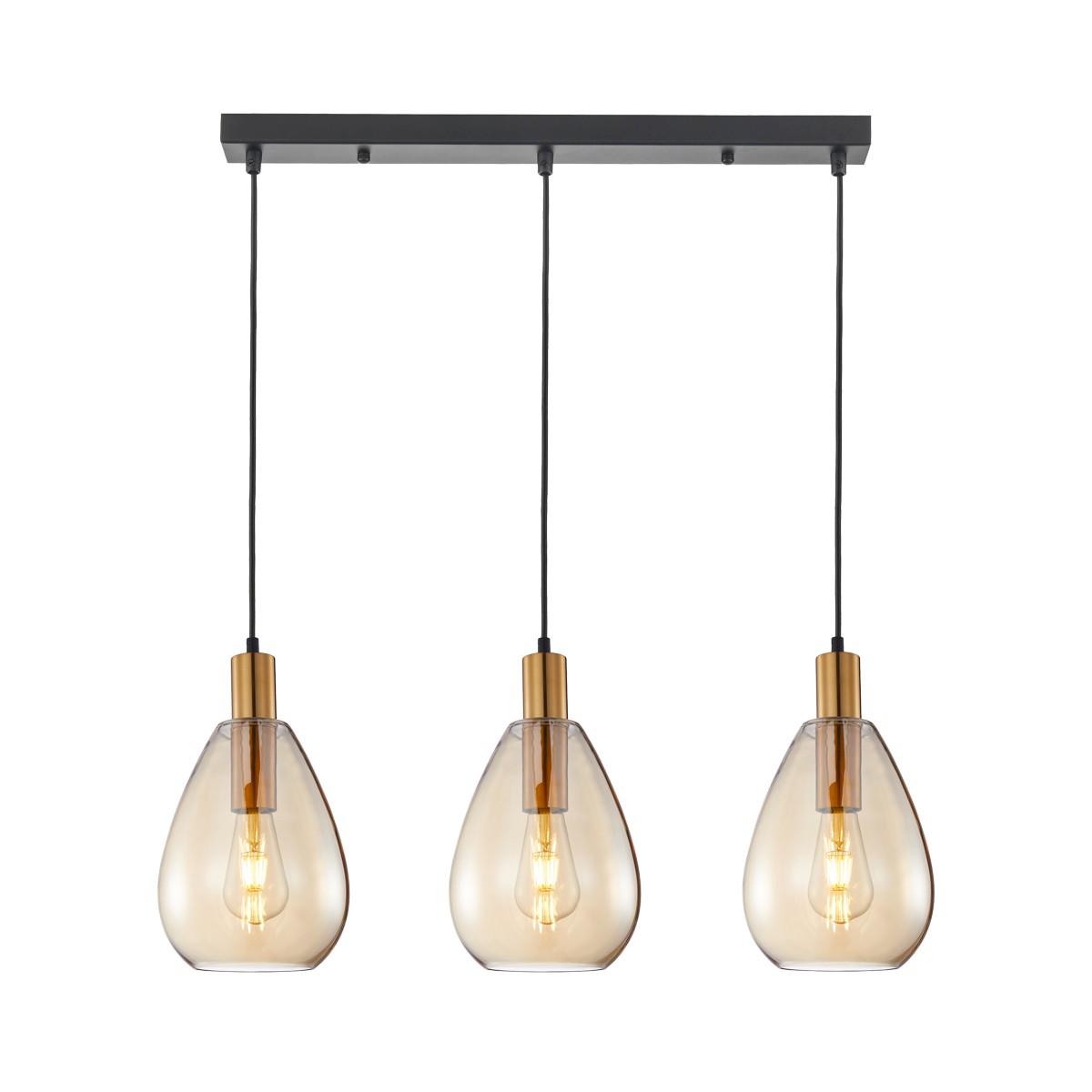 Lampa wisząca nad stół, z kloszami PND-27812-3-BRO-AMB z serii ZULO