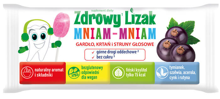 Zdrowy Lizak Mniam – Mniam Gardło Krtań Struny głosowe - czarna porzeczka