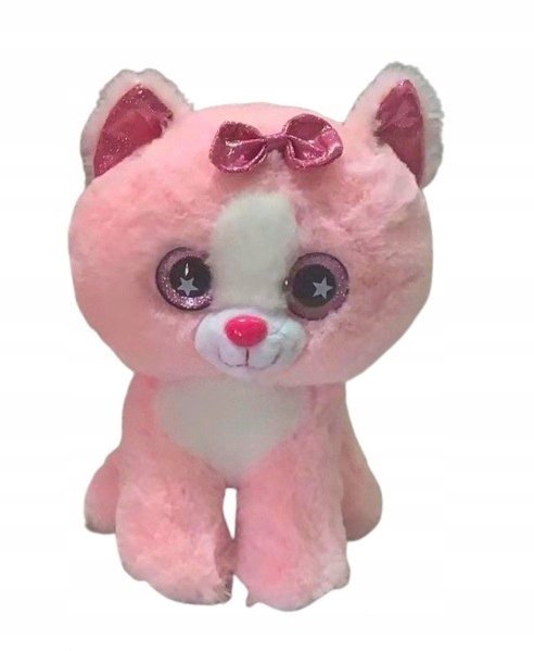 PLUSZOWY PLUSZ RÓŻOWY KOTEK Z KOKARDKĄ MASKOTA PLUSZAK 22 cm