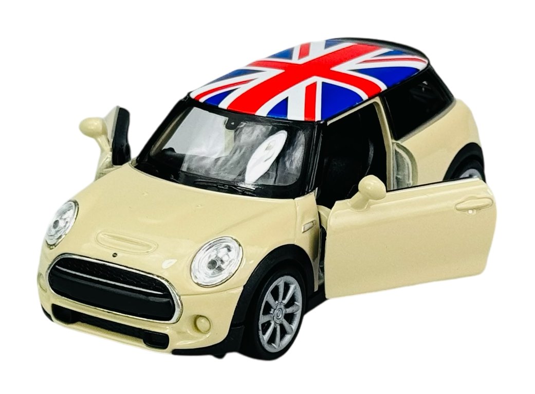 WELLY NEW MINI HATCH F56 BEŻOWY Z FLAGĄ UK 1:34 43696
