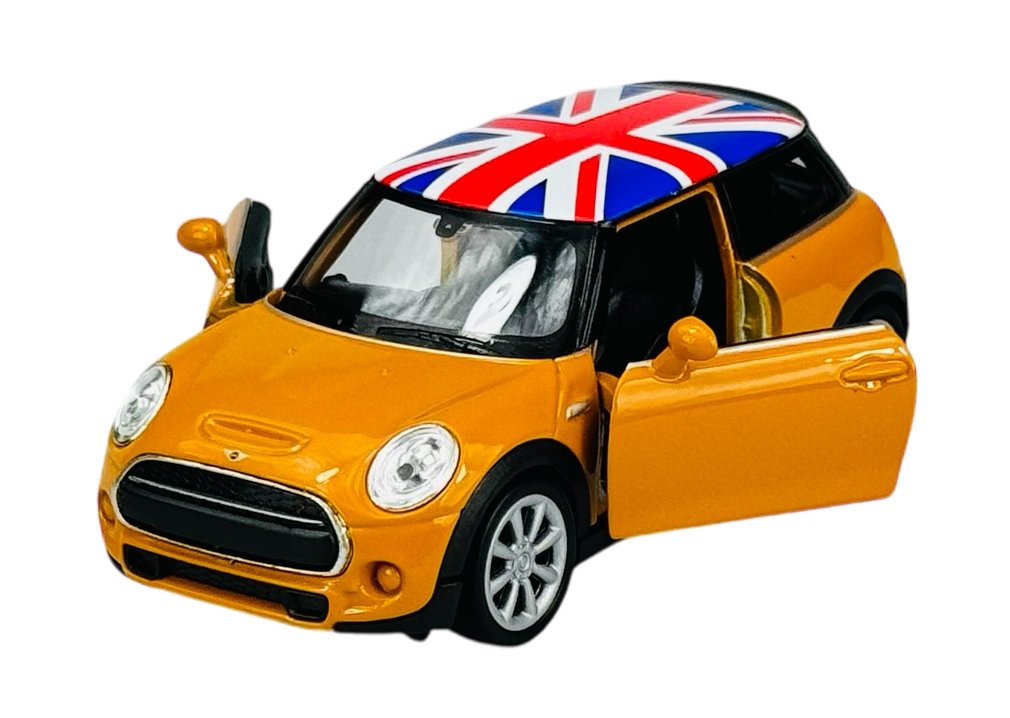 WELLY NEW MINI HATCH F56 POMARAŃCZOWY Z FLAGĄ UK 1:34 43696