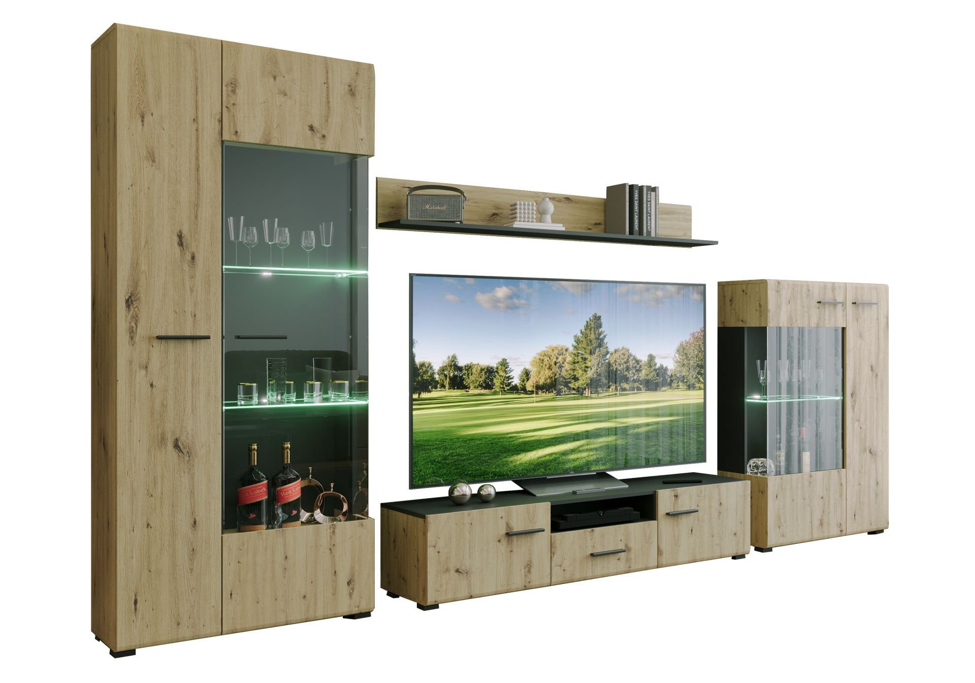 Meblościanka Rota Dąb Artisan / Czarny Mat