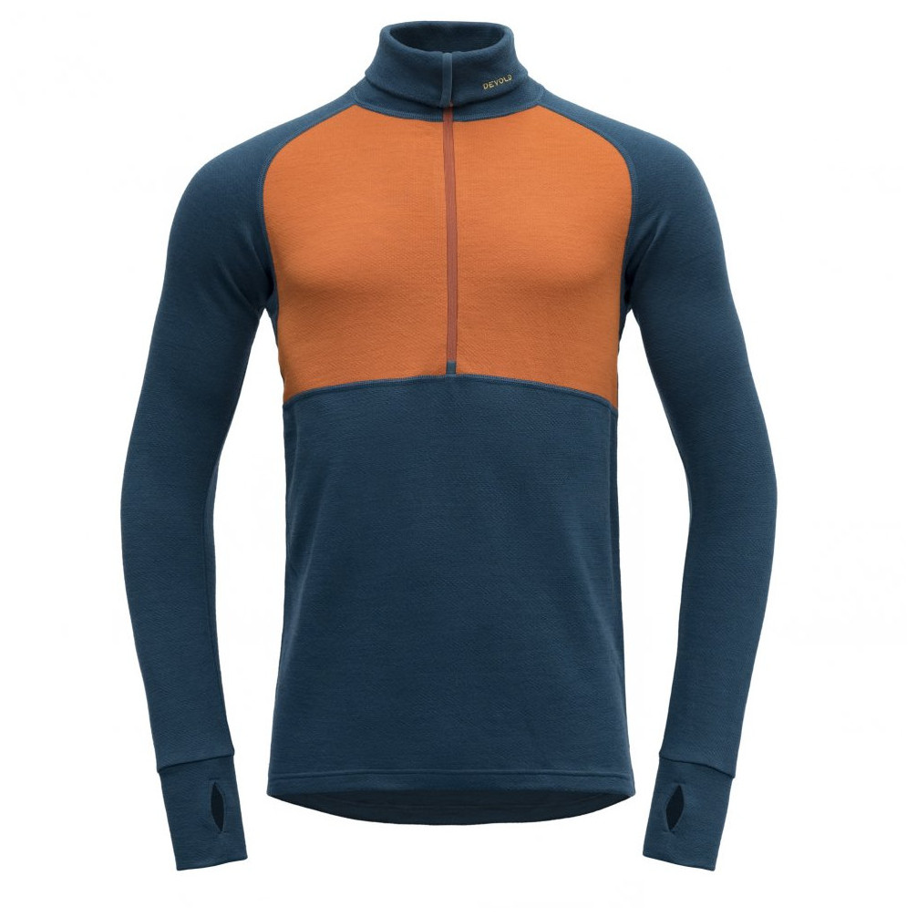 Golf męski Devold Expedition Man Zip Neck Rozmiar: L / Kolor: niebieski/pomarańczowy